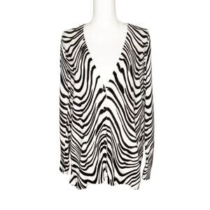 Soma Zebra Animal Print Button Front V-Neck Cardigan Medium